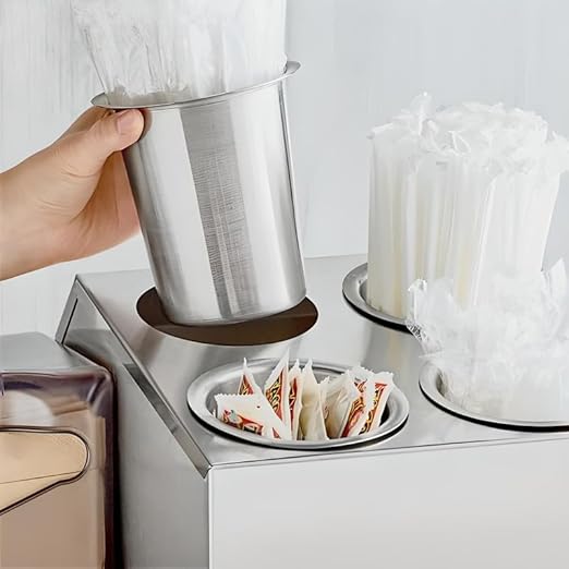 OCS Parts Pro Series Set of Three Stainless Steel Utensil Organizer Cups | 5 Inch Cups for Flatware, Kitchen Utensils, Silverware, Straws, Pens and Pencils
