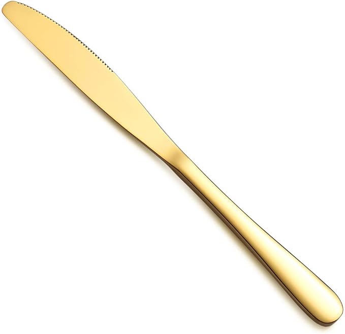 Gold Dinner Knives Set Of 12, Berglander Stainless Steel Titanium Plating Shiny Gold Dinner Knife, Butter Knife Spreader Table Knives Sturdy And Dishwasher Safe