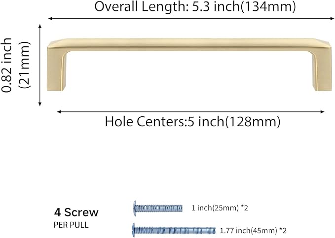 Haidms 2 Pack Gold Cabinet Pulls Kitchen Cabinet Handles Gold Drawer Pulls, Brushed Gold Drawer Handles for Cabinet Kitchen Drawer Pulls 5 inch Hole Centers