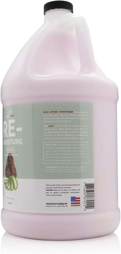 Bark2Basics Re-Moisture Hydrating Dog Conditioner, Dry Itchy Skin, 1 Gallon 16:1 Concentrate, Aloe Vera Soothes Sensitive Skin, Moisturizing Pet Detangler, Aids Deshedding, Groomer Grade, USA Made