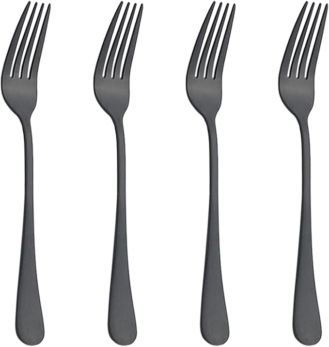 Satin Finish Black Dinner Fork Set 4-Piece, 8.26 Inch Stainless Steel Silverware Flatware Cutlery Salad Fork, Table Fork Of 4, Use For Home, Kitchen, Or Restaurant, Dishwasher Safe