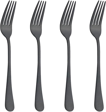Satin Finish Black Dinner Fork Set 4-Piece, 8.26 Inch Stainless Steel Silverware Flatware Cutlery Salad Fork, Table Fork Of 4, Use For Home, Kitchen, Or Restaurant, Dishwasher Safe