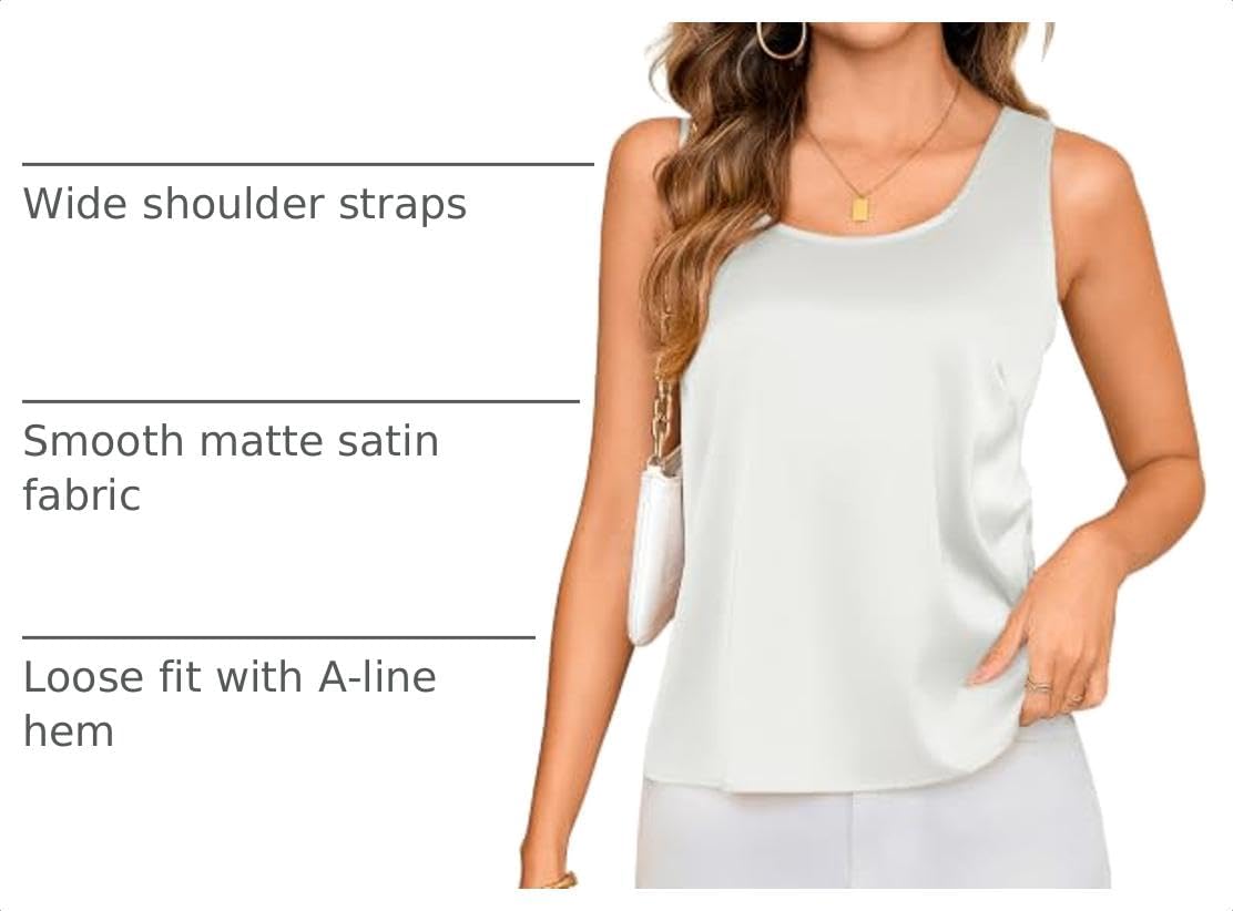 Totatuit Women Silk Satin Tank Tops Dressy Scoop Neck Camisole Sleeveless Blouses Shirts Casual Summer Tank