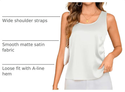 Totatuit Women Silk Satin Tank Tops Dressy Scoop Neck Camisole Sleeveless Blouses Shirts Casual Summer Tank