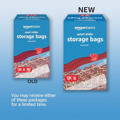 Basics Slider Quart Food Storage Bags, BPA Free, 120 Count (box slightly damaged)