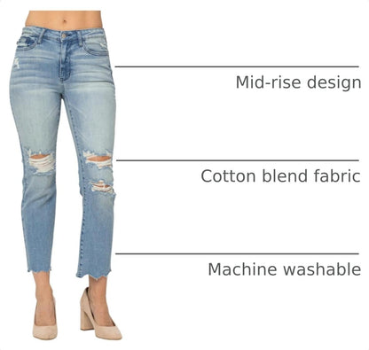 Judy Blue Women's Mid-Rise Destroyed Tinted Wash Cropped Straight-Leg Jeans 88512