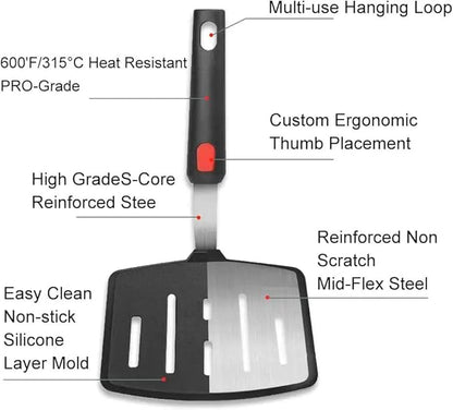 Tenta tenta kitchen Silicone Fish Spatula Turner Wide Pancake Spatulas for Nonstick Cookware Pans Omelette Egg Spatula 600F Heat-Resistant Kitchen Silicone Utensils