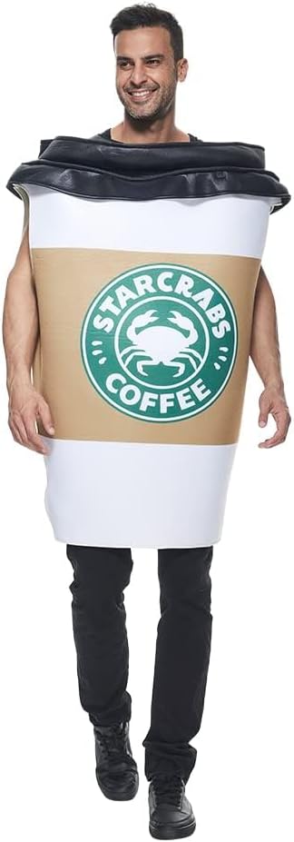 EraSpooky Unisex Adult Couples Bagel Coffee Costume 2 Pc Jumpsuit Halloween Costume One Size Set