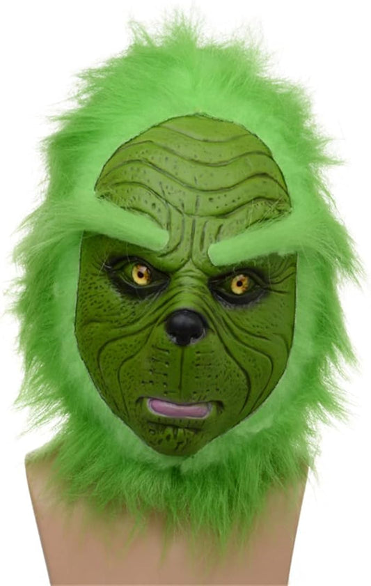 NEFSO Christmas Mask Green Cosplay Mask, Adult Plush Christmas Latex mask