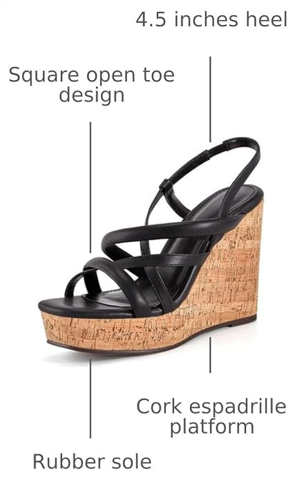 Coutgo Women Platform Wedge Sandals Cork Slingback Wedges Espadrilles Heels Summer Shoes.