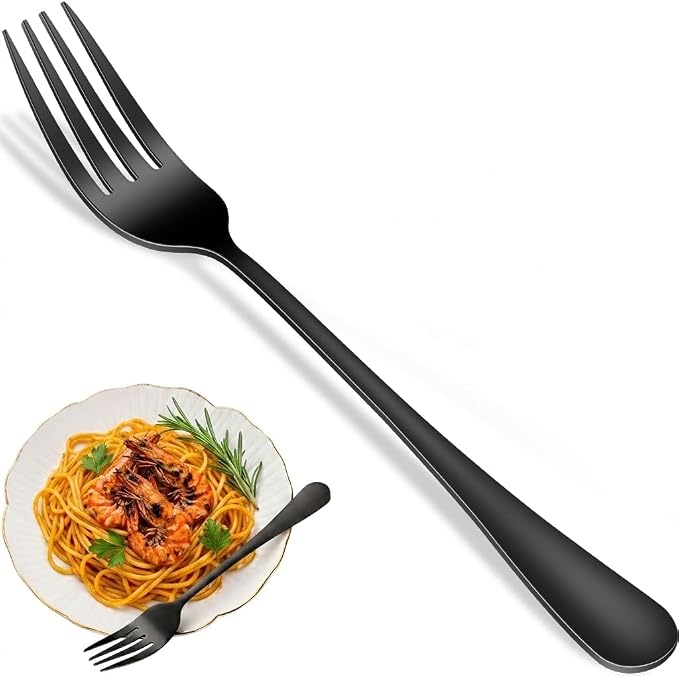 Black Dinner Forks Set, 8-Piece 8 Inches Food-Grade Stainless Steel Silverware Forks,Dishwasher Safe Cutlery Fork, Metal Black Table Fork For Home,Party or Events