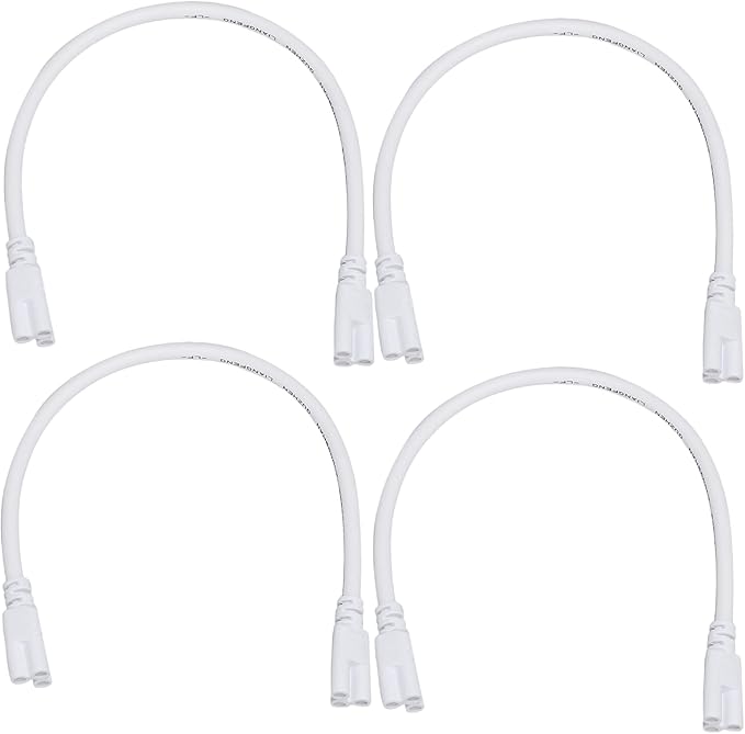 T5 T8 Extension Cords,4PCS Double End LED Lamp Connecting Wire,3-Prong Extended Power Cable Compatible with Integrated LED Tube Light,Under Cabinet Light,White