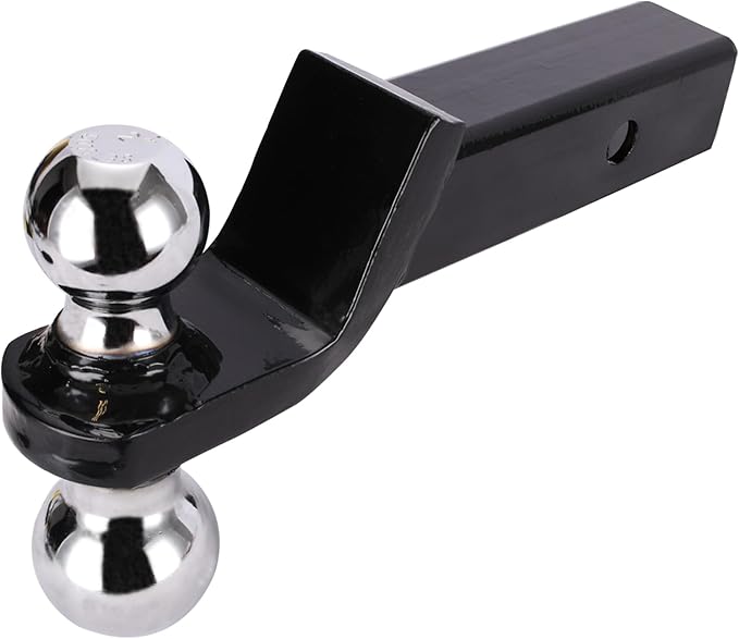 Double Ball Welded Tow Ball Bracket, 2 inches (5000 lbs) and 2-516 inches (7500 lbs) - Drop 2 inches, length 8-14 inches, hollow, black powder coated
