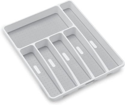 madesmart Classic Large Silverware Tray - White CLASSIC COLLECTION  6-Compartments Kitchen Drawer Organizer  Soft-Grip Lining and Non-Slip Rubber Feet  BPA-Free