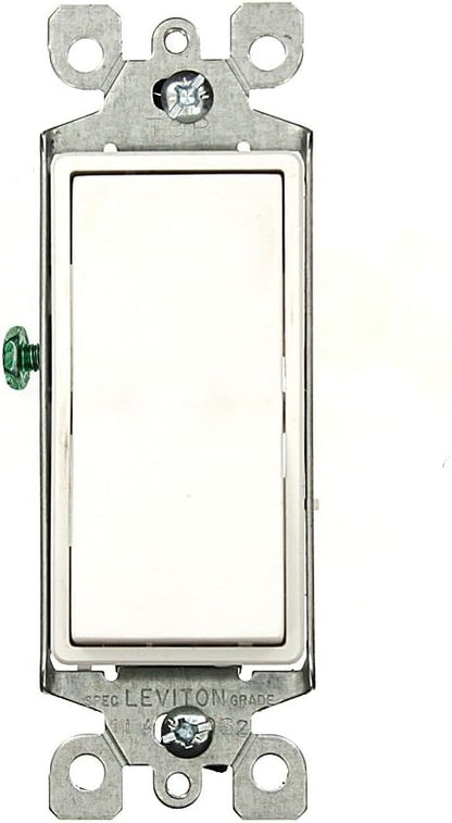 Leviton 15 Amp, 120/277 Volt, Decora Rocker 3-Way AC Quiet Switch, Residential Grade, Grounding, 5603-2W, White