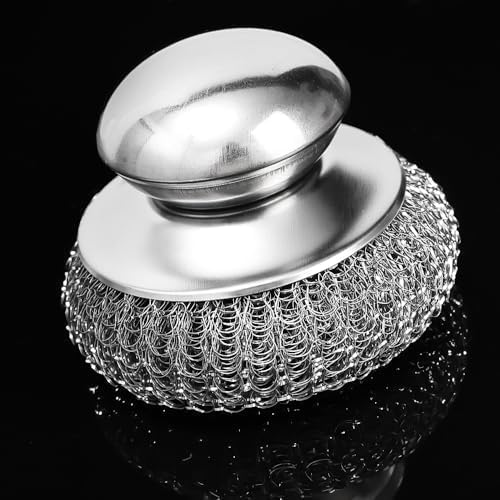 Stainless Steel Kitchen Pot Brush with Handle Wire Ball Cleaning Tools Home Kitchen Dish Washing Accessories (Has Small Dent)