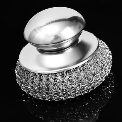 Stainless Steel Kitchen Pot Brush with Handle Wire Ball Cleaning Tools Home Kitchen Dish Washing Accessories (Has Small Dent)