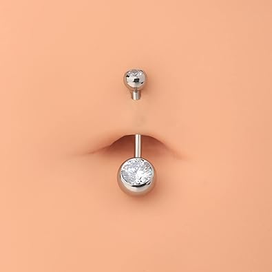 OUFER Titanium Belly Button Rings, Internally Threaded 14mm Long Belly Ring, Round CZ Navel Rings for Women Men