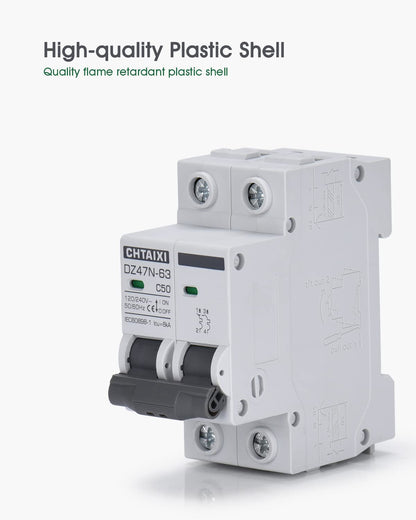 AC Miniature Circuit Breaker, 40 Amp 120V/240V 2 Pole DIN Rail Mount, Thermal Magnetic Trip, Solar AC Disconnect Switch MCB C40