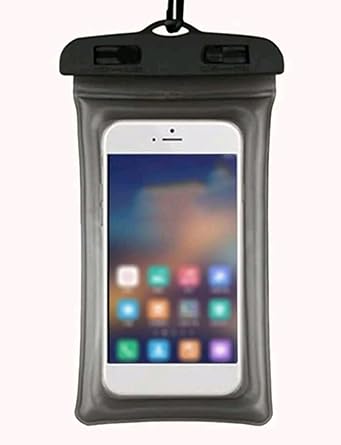 Sea,SandSun Floating Waterproof Phone Case, Waterproof Cellphone Bag, Floatable, Waterproof Phone Pouch, Clear Design, Touch Screen, Beach Swim Tubing Theme Park, iPX8 (Black), 8.6inx4.1in