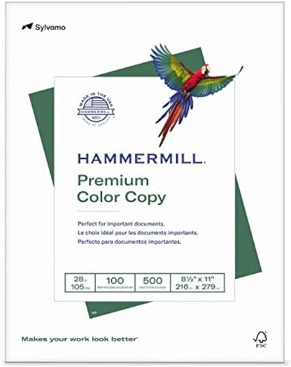 Hammermill Printer Paper, Premium Color 28 lb Copy Paper, 8.5 x 11 - 1 Ream (500 Sheets) - 100 Bright, Made in the USA, 102467R