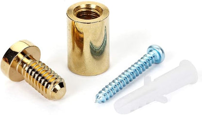 TOPNIKE Brass Flat Top Sign Standoffs, Standoff Holder Screw, 12"x 34", Polished Gold, for Acrylic, Glass, PVC, Glass Panel, Wood, with 2pcs Plastic Spacers, Pack of 4