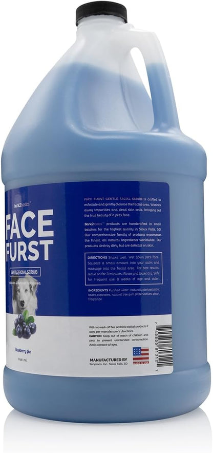 Bark2Basics Face Furst Blueberry Facial Scrub Dog Shampoo, 1 Gallon Ready to Use Pet Grooming Face Wash, Helps Remove Tear Stains, Exfoliates Dead Skin, Gentle Around Eyes, Groomer Grade