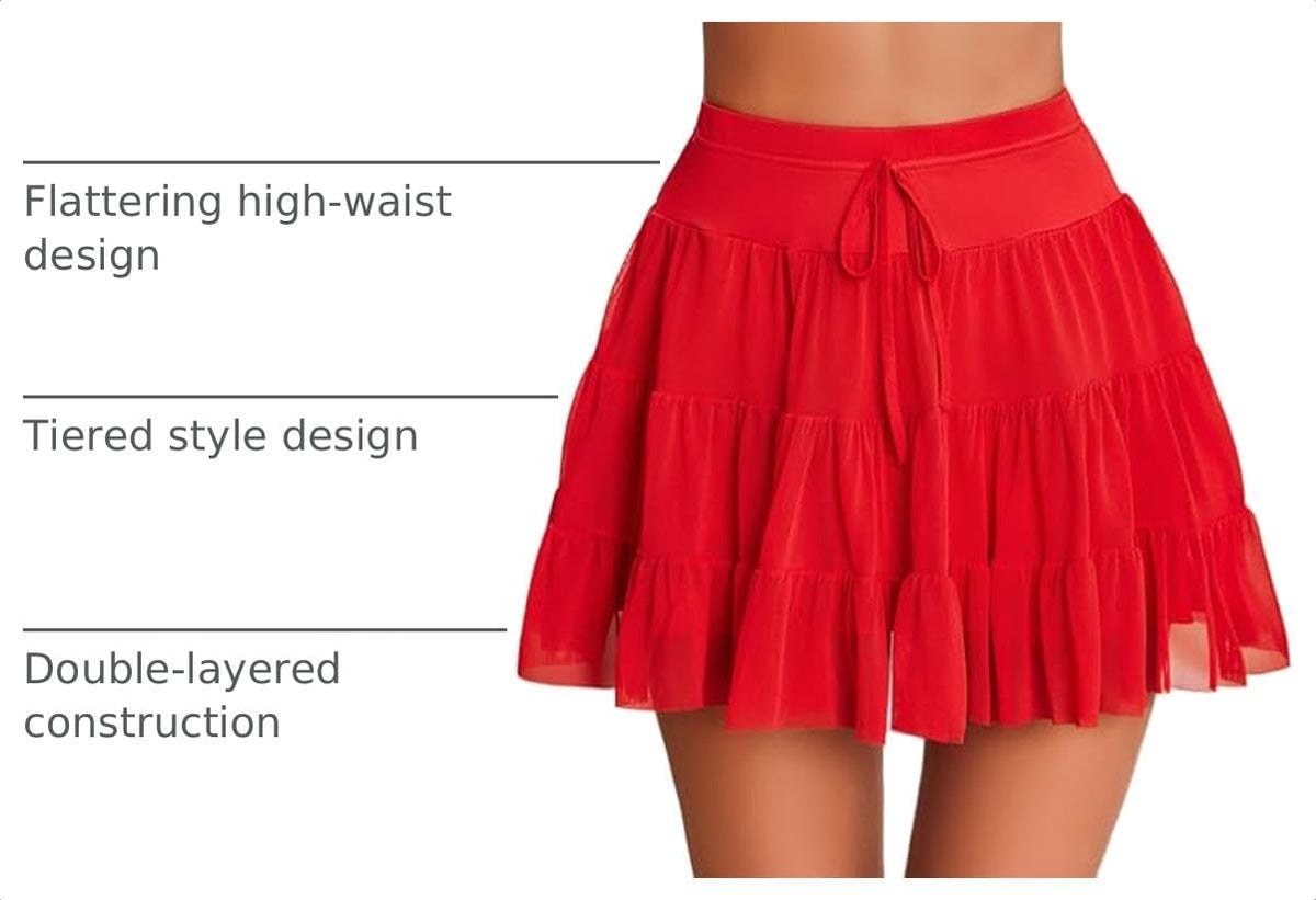 Avidlove Mini Skirt Women's Mesh Ruffle Y2K Skirts Multi-Layer Flowy Lingerie Skirt