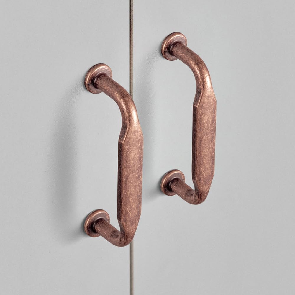 2 Pack Antique Copper Zinc Alloy Cabinet Handles - 3''(76mm) Hole Center Cabinet Pull Hardware for Bedroom, Kitchen L101
