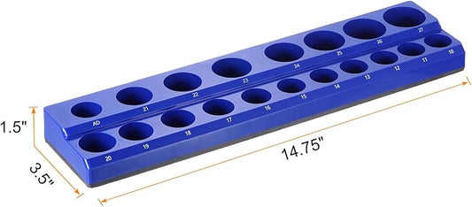 HARFINGTON Magnetic Socket Organizer 12" Drive Metric Socket Holder Tray Socket Storage Rack Holds 19 Standard and Deep Size Sockets, Blue