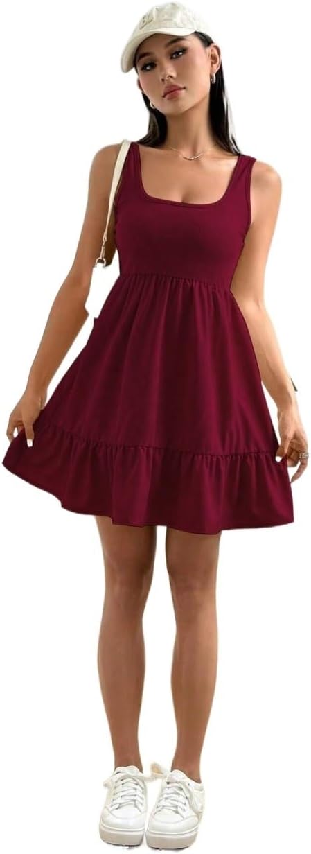 Women's Short Dress Women's Color Wide Strap Ruched Short Casual Dress.
