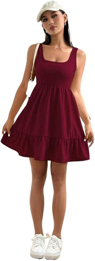 Women's Short Dress Women's Color Wide Strap Ruched Short Casual Dress.