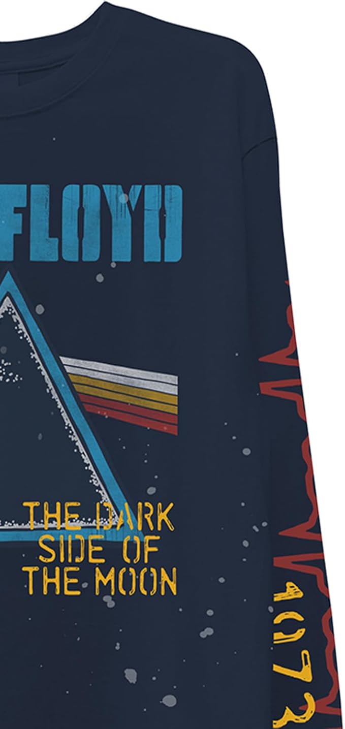 Pink Floyd Mens Concert Shirt Dark Side of The Moon - Vintage Long Sleeve Tee with Sleeve Print