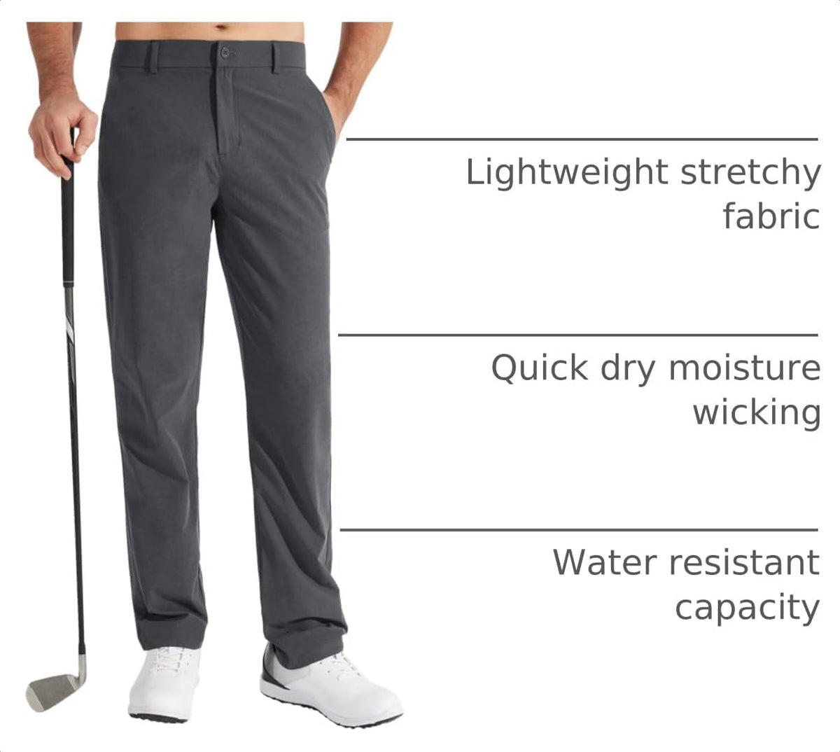 Libin Mens Golf Pants Stretch Work Dress Pants 30"/32"/34" Quick Dry Lightweight Casual Comfy Trousers with Pockets