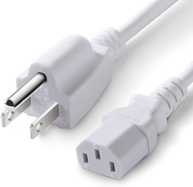 White Replacement Power Cord for Computer Monitor TV
