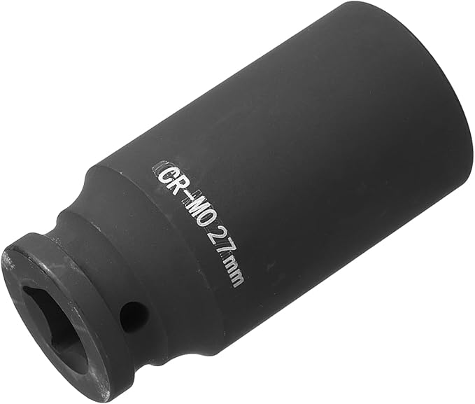 HARFINGTON 12-Point Deep Impact Socket 12 Inch Drive 27mm Metric Chrome Molybdenum Alloy Steel Spindle Axle Nut Impact Socket