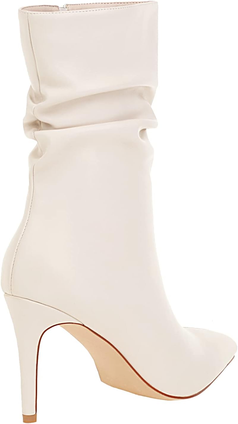 Womens Pointed Toe Heel Boots Stiletto Heels Mid-Calf Boots Zipper Booties