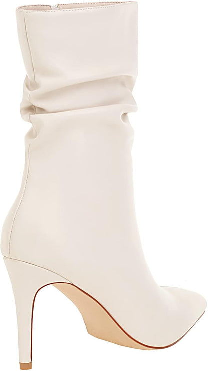 Womens Pointed Toe Heel Boots Stiletto Heels Mid-Calf Boots Zipper Booties