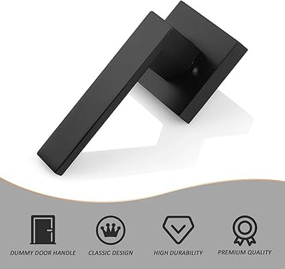 Probrico Pack of 6 Door Lever Dummy Lever Door Handles for Closets French Doors,Square Dummy Door Lever,Non-Turning Single Side Pull with Black Finish,Easy Installation Pull Only Lever Set