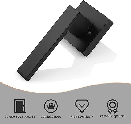 Probrico Pack of 6 Door Lever Dummy Lever Door Handles for Closets French Doors,Square Dummy Door Lever,Non-Turning Single Side Pull with Black Finish,Easy Installation Pull Only Lever Set