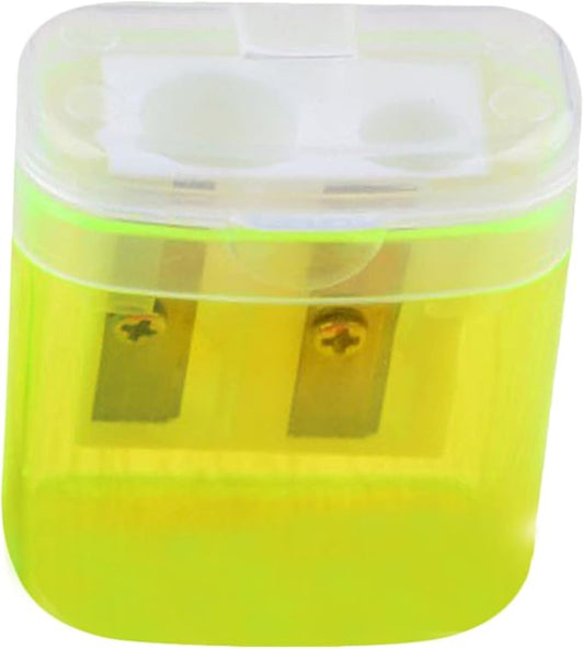 Two Hole Pencil Sharpener Rotating Planer for Students Smooth Stationery Tool with Ergonomic Design (Yellow, One Size)