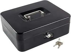KYODOLED Metal Cash Box with Money Tray and Lock,Money Box with Cash Tray,Cash Drawer, Black X Large