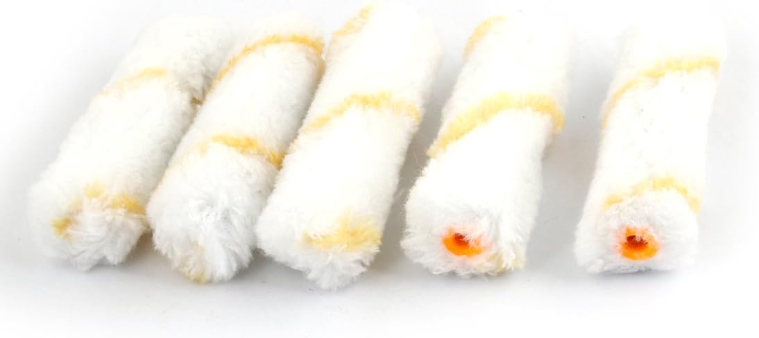 Aexit 5 Pcs Special Tool 4.3x1.2" Yellow Stripes White Plush Floor Paint Roller Brushes Model:89as554qo526