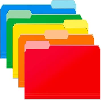 Two Tone Color File Folders 8.5 x 11 Inch, 13 Cut Tab File Folders Letter Size, Assorted Colors, Blue Red Green Yellow Orange Manila File Folders, School Business Office Folders for Document -15 Pack