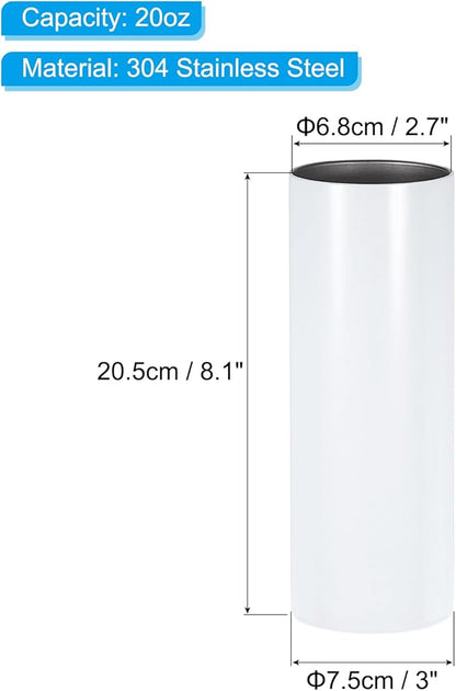 PATIKIL 20oz Sublimation Glitter Tumbler, 2 Pcs Stainless Steel Double Wall Insulated Sublimation Cups with Lid and Straw for Heat Transfer, White