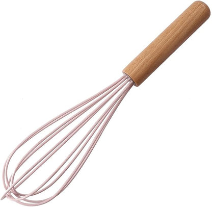 Cooking Wood Handle Egg Beater Whisk Manual Silicone Cream Mixer Stirring Milk Mixing Whisking Kitchen Utensil Baking Accessories Mixer