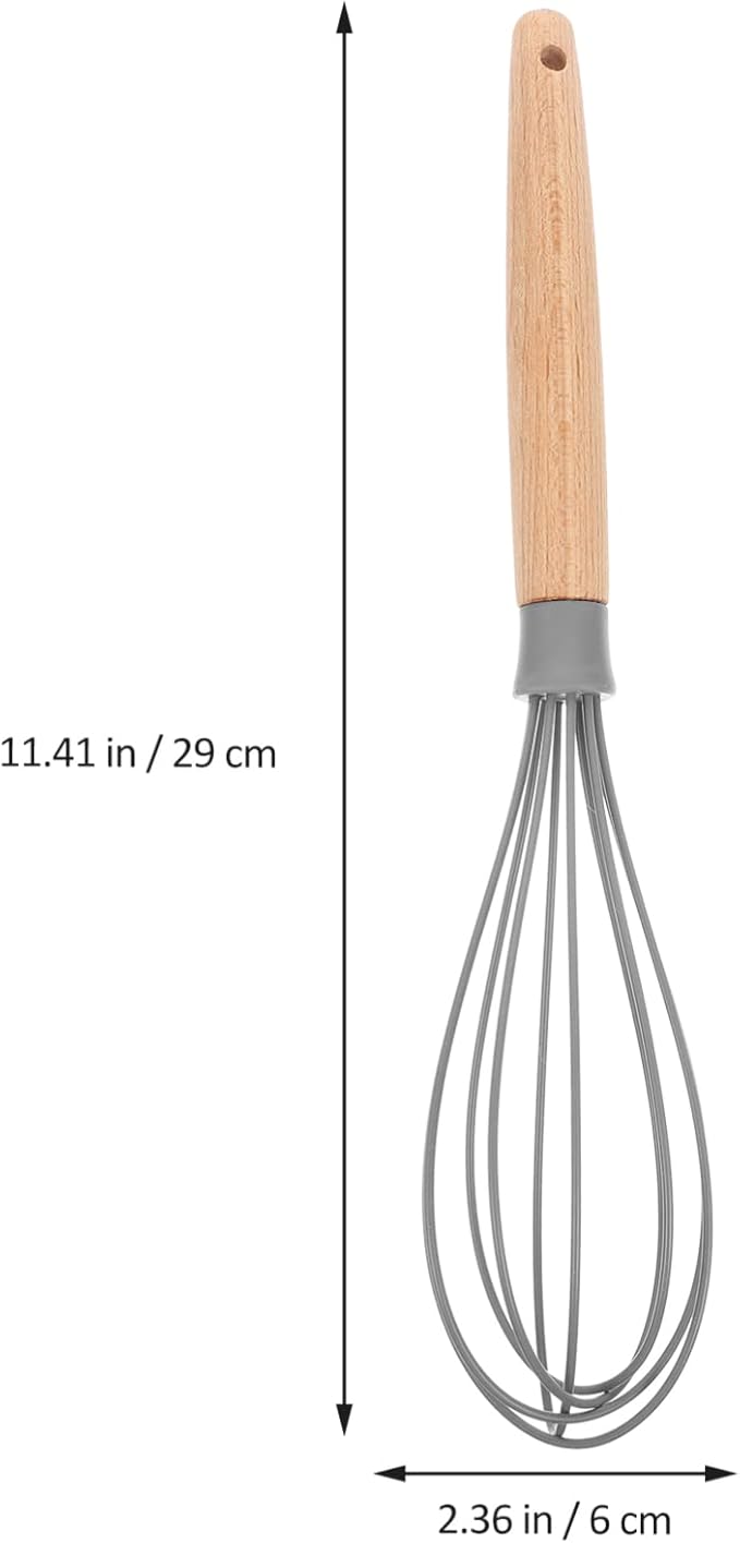 Premium Whisk Silicone Whisk Baking Tools with Beechwood Handle Non-stick Whisk Heat Resistant Whisk