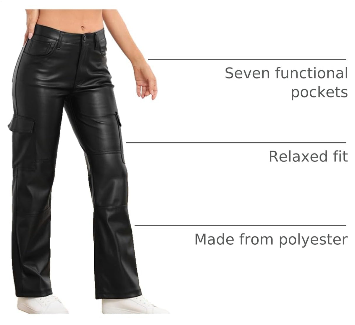 NIMIN Women's Faux Leather Cargo Pants with Pockets High Waisted Y2K Relaxed Pant