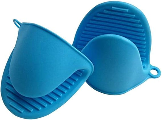 Silicone Mini Oven Gloves Potholder, Heat Resistant Pinch Oven Mitts Pot Holder for Kitchen Cooking  Baking, Blue (2 Pack)