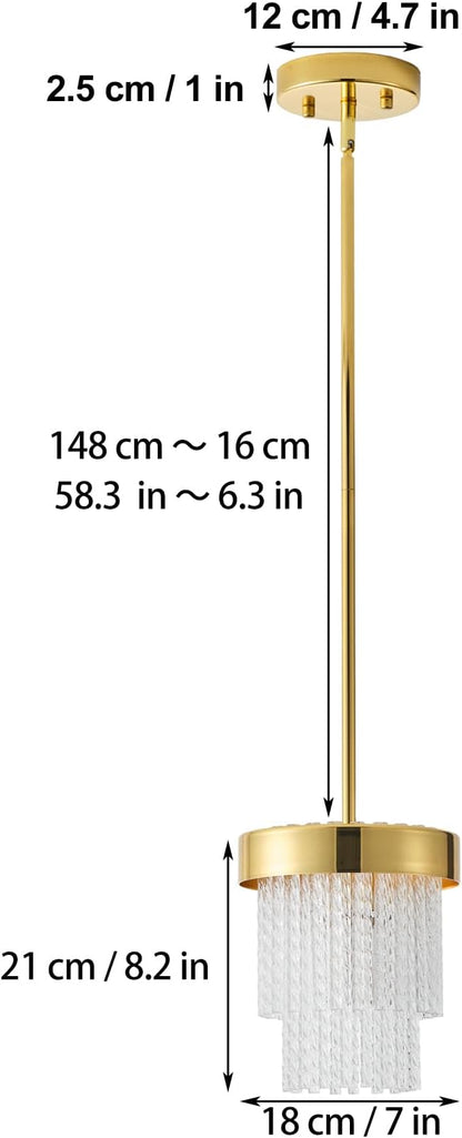 7-inch pendant lamp, modern crystal pendant lamp, E26, 1 kitchen island pendant lamp, golden pendant lighting for hallway and dining room (gold, 1 unit)